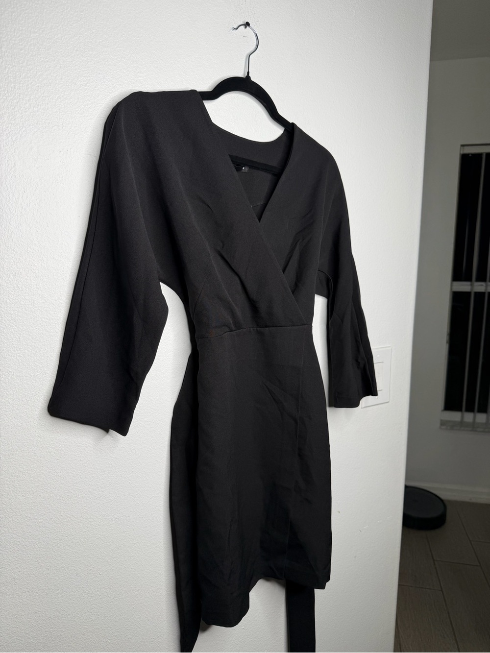 Classic Black Long-Sleeve Wrap Dress